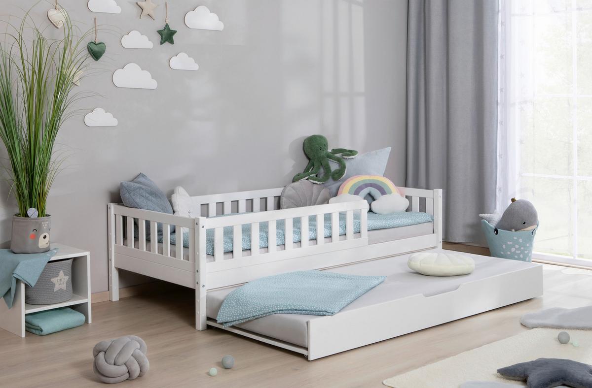 Hausbett Lou B: 90 Cm Weiß Lou - Weiß/Naturfarben, MODERN, Holz/Textil (90/200cm) - MID.YOU