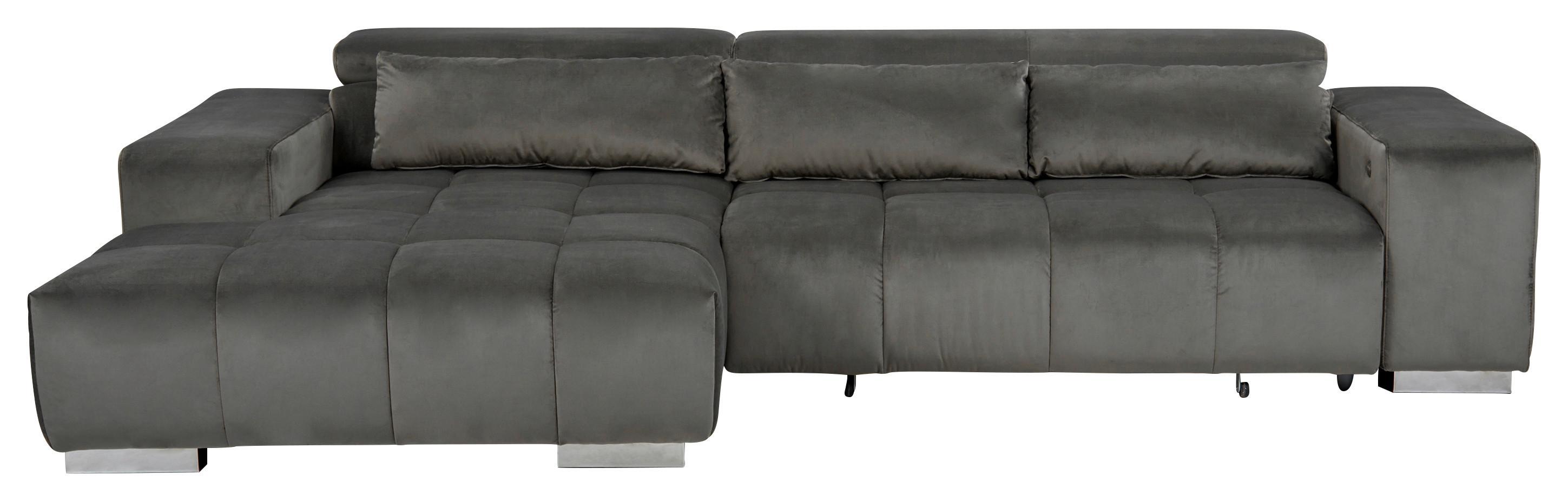 Ecksofa m. Relaxfunktion Orion Kopfstütze klappbar Anthrazit - Anthrazit/Silberfarben, KONVENTIONELL, Textil (186/307cm) - Livetastic