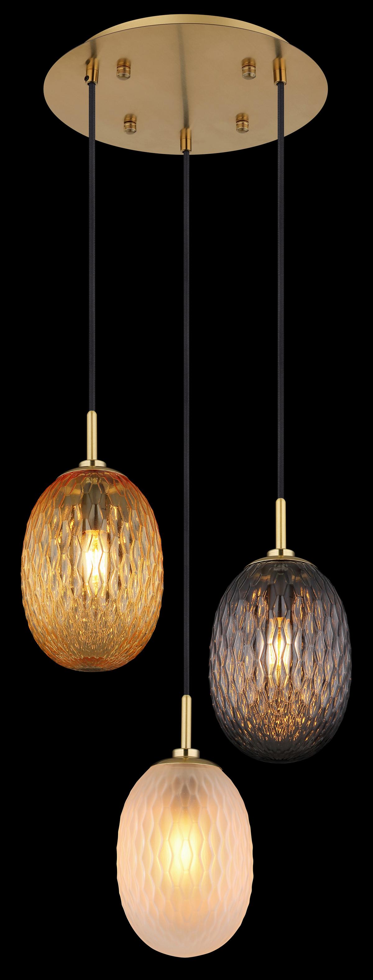 Hängeleuchte 15899-3hr - Goldfarben/Schwarz, Basics, Glas/Textil (36/120cm) - Globo