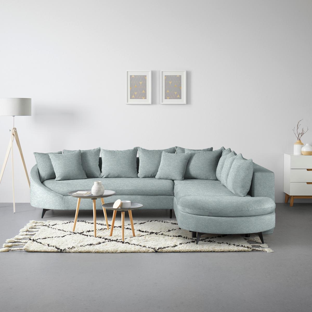 Rohová sedačka AXEL, pravá, světle modrá tkanina - černá/světle modrá, Moderní, kov/textil (291/250cm) - Mömax