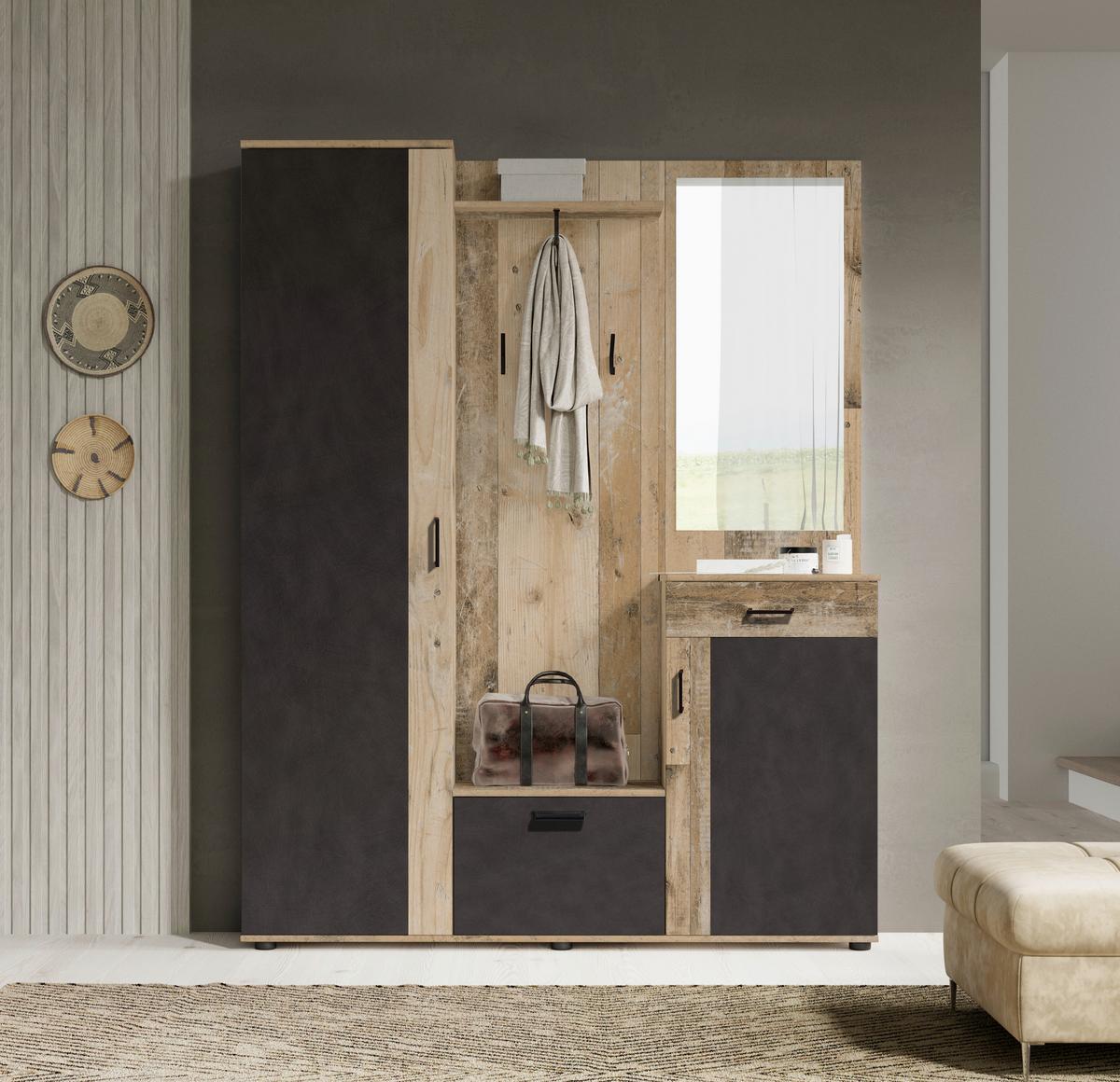 Garderobe Hanna Eichefarben/Anthrazit B: 145cm - Eichefarben/Anthrazit, Design, Holzwerkstoff (145/184/29cm) - Livetastic