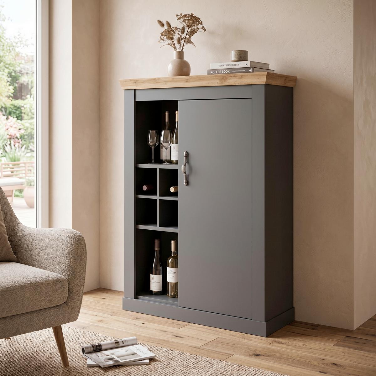 Highboard Catania Anthrazit/Eiche Dekor B: 107cm - Anthrazit/Eiche Wotan, Design, Holzwerkstoff (107/146/38cm) - MID.YOU