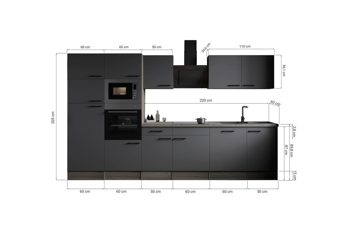 Küchenblock Oliver Grau, Eiche Dekor B: 340 Cm - Eichefarben/Eiche Artisan, Design, Holzwerkstoff (340cm) - Respekta
