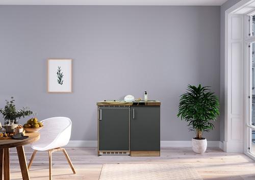 Miniküche mit Kühlschrank + Kochfeld 100 cm Grau/Eiche - Edelstahlfarben/Eichefarben, MODERN, Holzwerkstoff/Metall (100cm) - Respekta