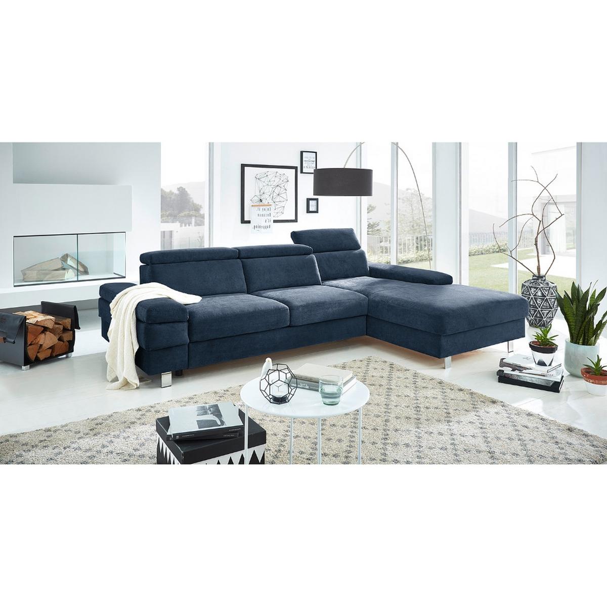 Ecksofa Elvis Dunkelblau S: 259x182 cm - Silberfarben/Dunkelblau, KONVENTIONELL, Textil (259/182cm) - Trendmanufaktur