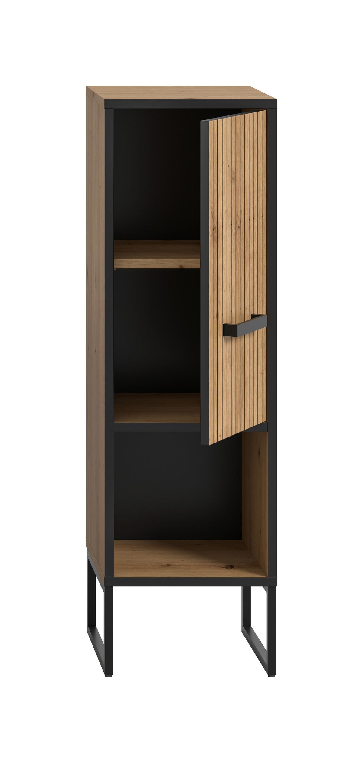 Midischrank Bagno Schwarz /Eiche Artisan Dekor B: 30cm - Schwarz/Eiche Artisan, Trend, Holzwerkstoff (30/101/32cm) - MID.YOU
