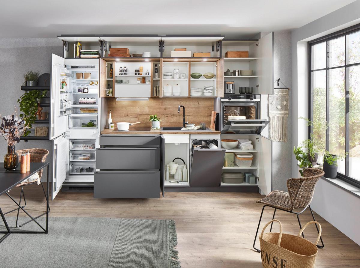 Küchenzeile Toronto/singapur Ohne Geräte B: 300 Cm Grau - Basics, Holzwerkstoff (300cm) - Vertico
