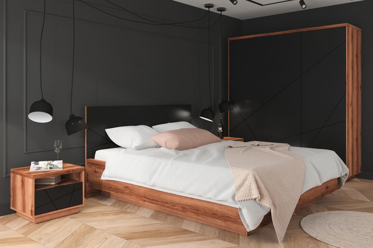 Nachtkästchen Schwarz/eiche Dekor H: 42,5 Cm Forn - Eichefarben/Schwarz, MODERN, Holzwerkstoff/Kunststoff (50/42,5cm) - MID.YOU