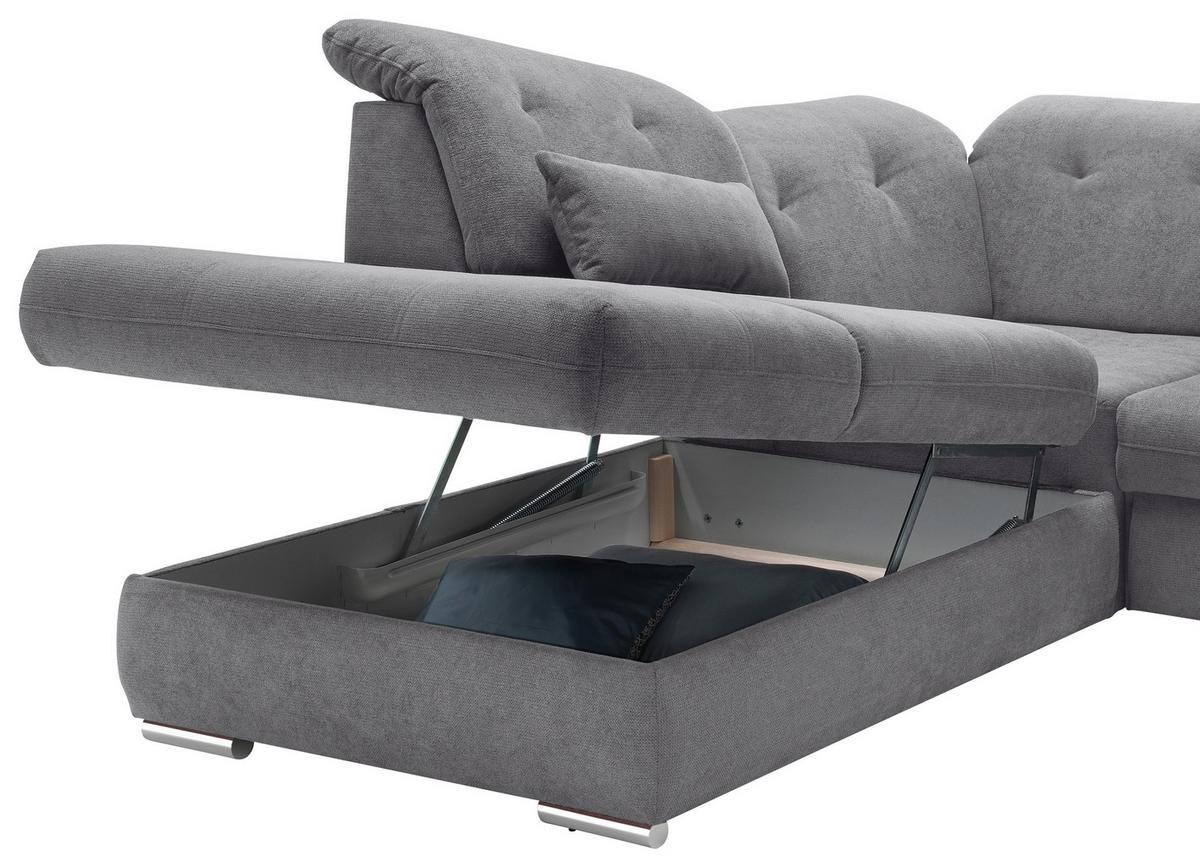 Wohnlandschaft Dalida Dunkelgrau U: 254x376x195 Cm - Chromfarben/Dunkelgrau, MODERN, Textil (254/376/195cm) - Livetastic