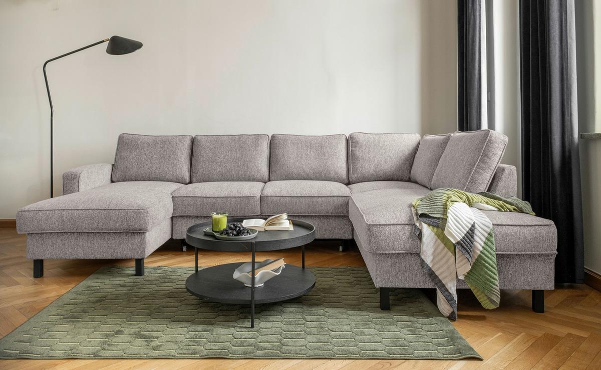 Wohnlandschaft Molly Grau/Weiß U: 148x298x198 cm - Grauweiß/Schwarz, Textil (148/298/198cm) - MID.YOU