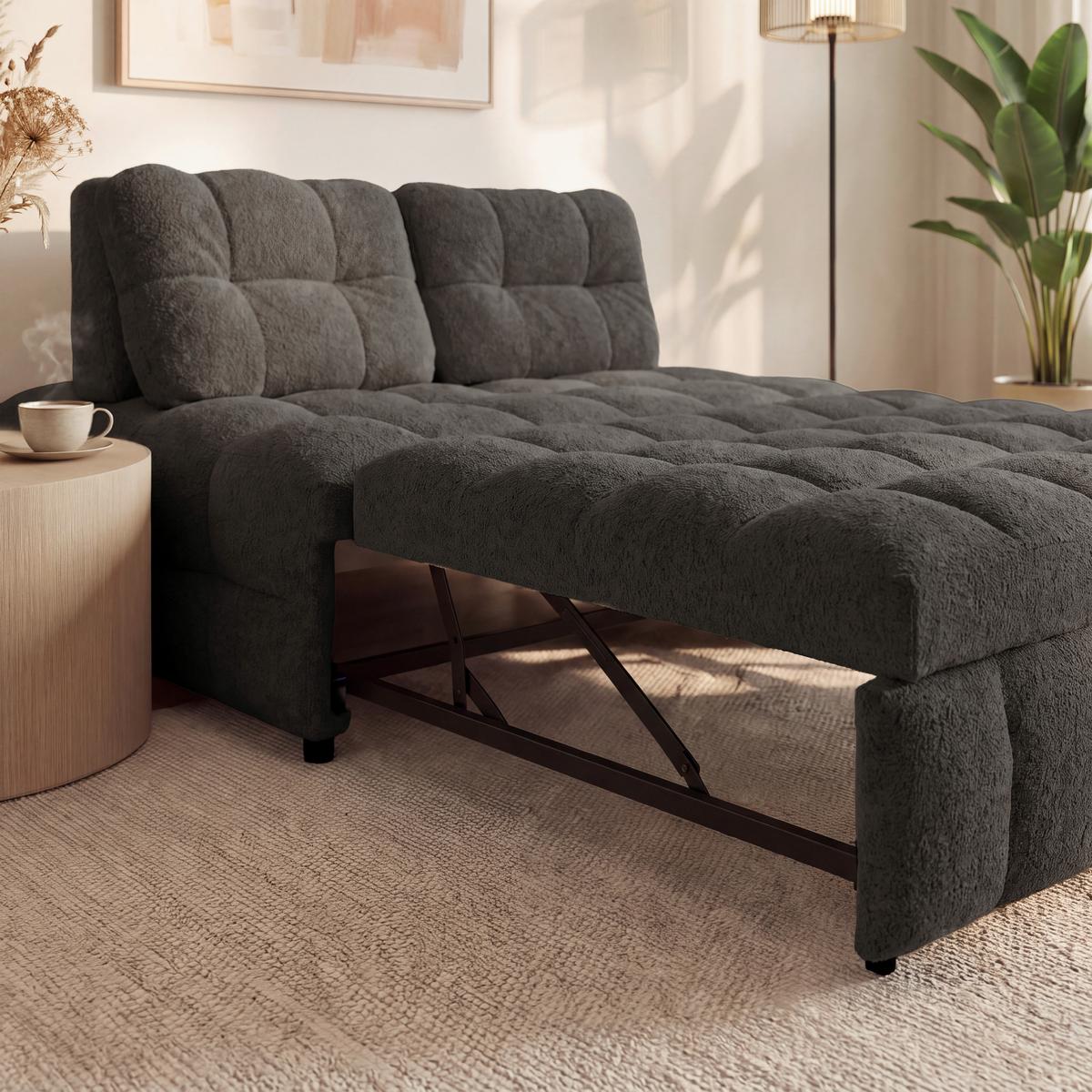 Rozkládací pohovka LIARA, tmavě šedá, 2-dílná sada - černá/tmavě šedá, Moderní, kov/dřevo (137/87/110cm) - Bessagi Home