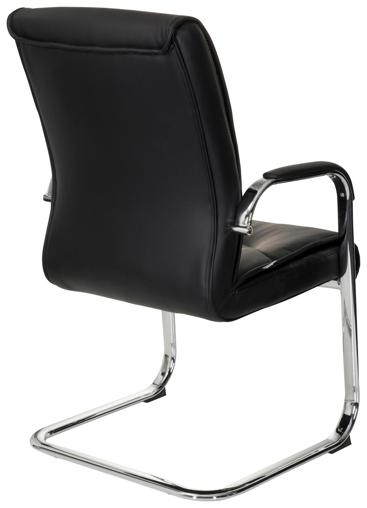 Besucherstuhl Sovrano V Lederlook Schwarz Bis 120kg - Chromfarben/Schwarz, MODERN, Textil/Metall (58/108/71cm) - MID.YOU
