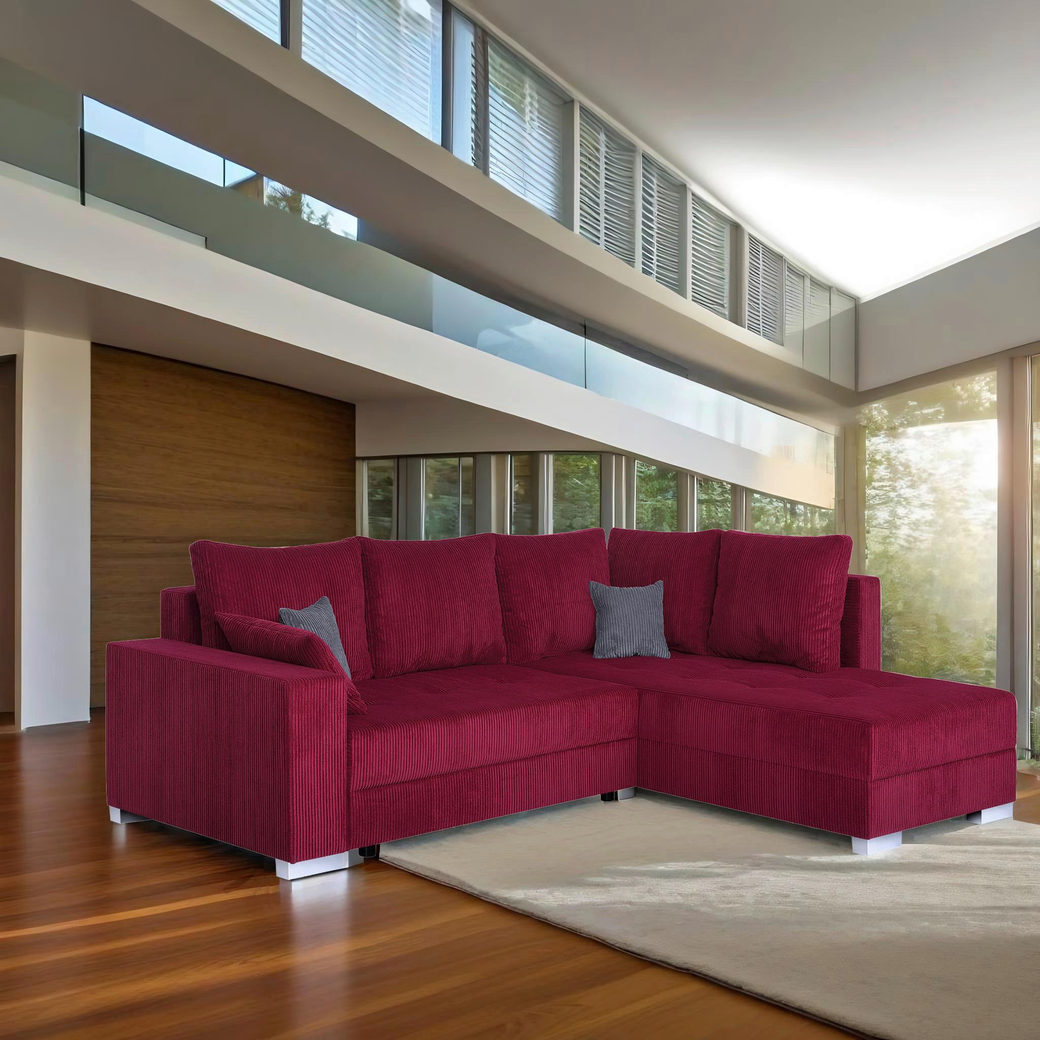 Ecksofa Lars Rot S: 260x218 cm - Chromfarben/Rot, Design, Holzwerkstoff/Textil (260/218cm) - P & B