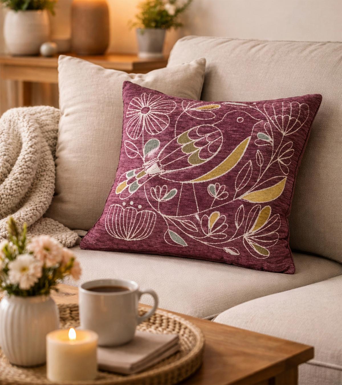 ZIERKISSEN AMSEL - Brombeere, MODERN, Textil (45/45cm) - Luca Bessoni