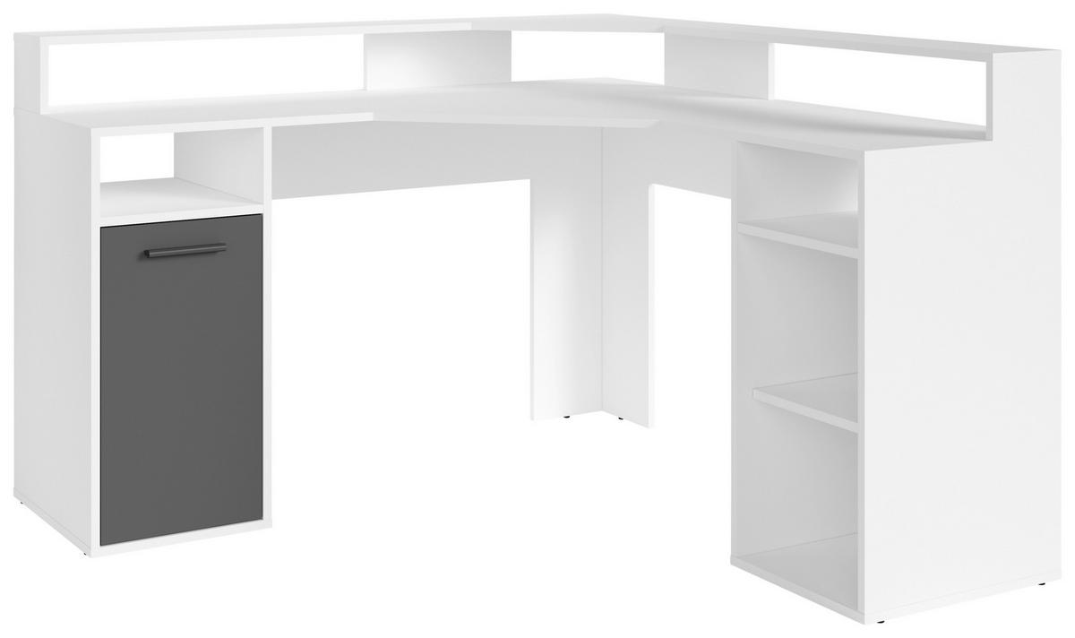 Eckschreibtisch mit Stauraum B: 139 cm Fox Antharzit/Weiß - Anthrazit/Weiß, KONVENTIONELL, Holzwerkstoff (139/139/90cm) - MID.YOU