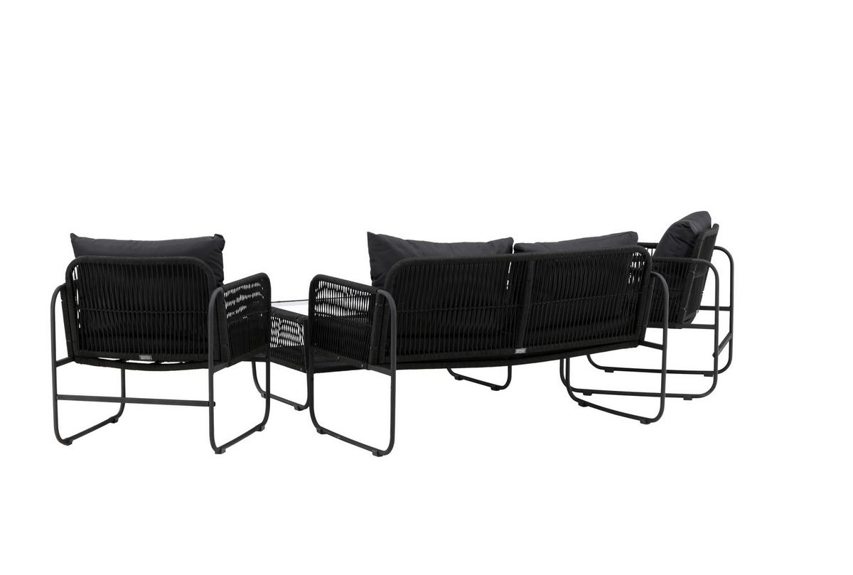 Loungegarnitur Utah - Schwarz, KONVENTIONELL, Textil/Metall - Gardenson