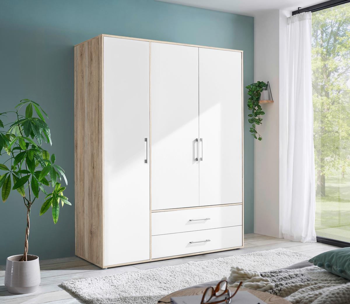 Kleiderschrank Lembo - Weiß/Eiche San Remo, KONVENTIONELL, Holzwerkstoff (155/195/60cm)