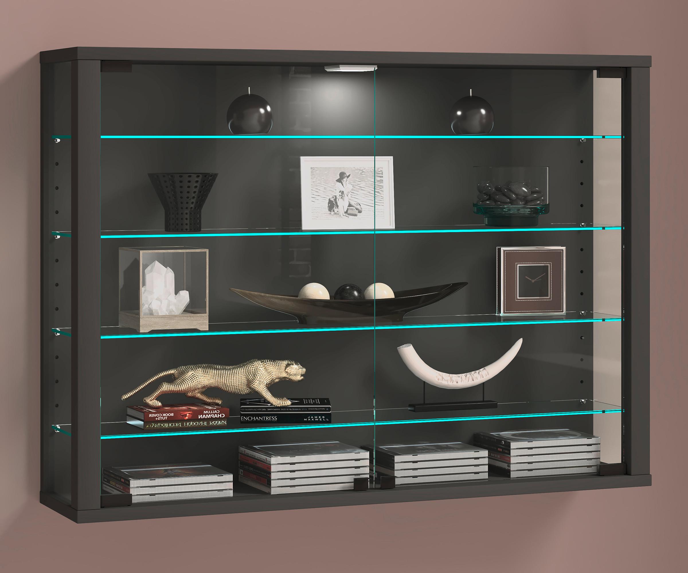 Hängevitrine Vitrosa Anthrazit Dekor B:83cm - Anthrazit, Design, Glas/Holzwerkstoff (83/60/18cm) - MID.YOU