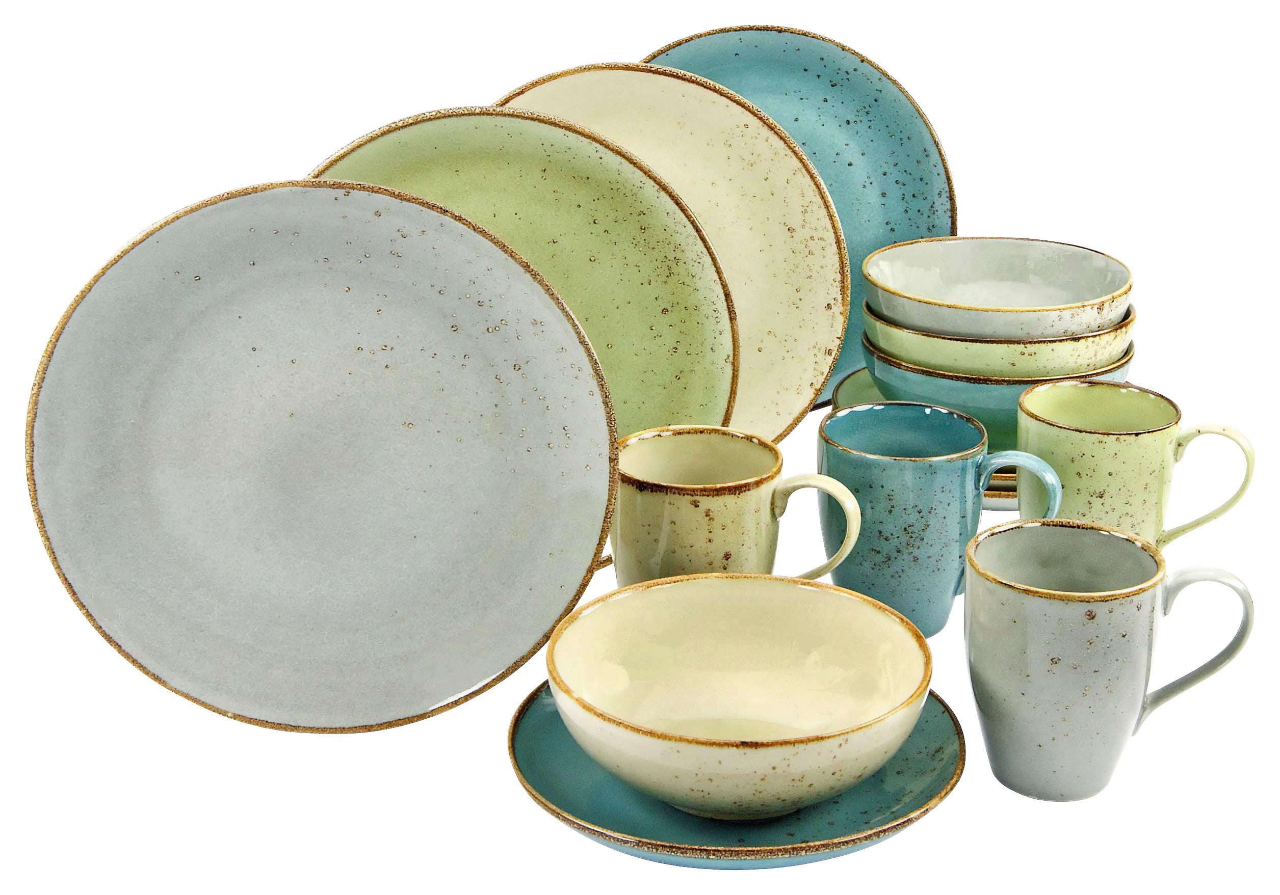 Kombinovaný servis NATURE COLLECTION, 16-dielny - modrá/sivá, Trend, keramika - Creatable