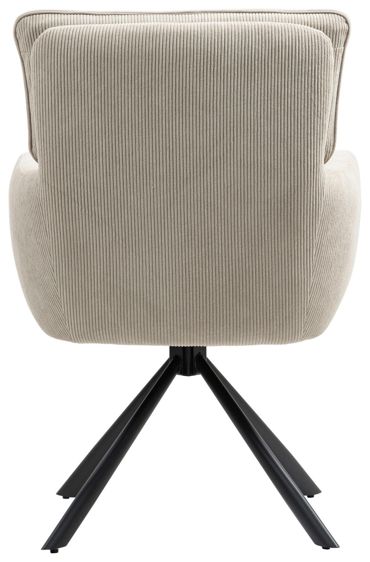 Armlehnstuhl Mila Cord Creme Sitzfl. 180° drehbar, B: 60cm - Beige/Schwarz, KONVENTIONELL, Textil/Metall (60/95/67cm) - MID.YOU