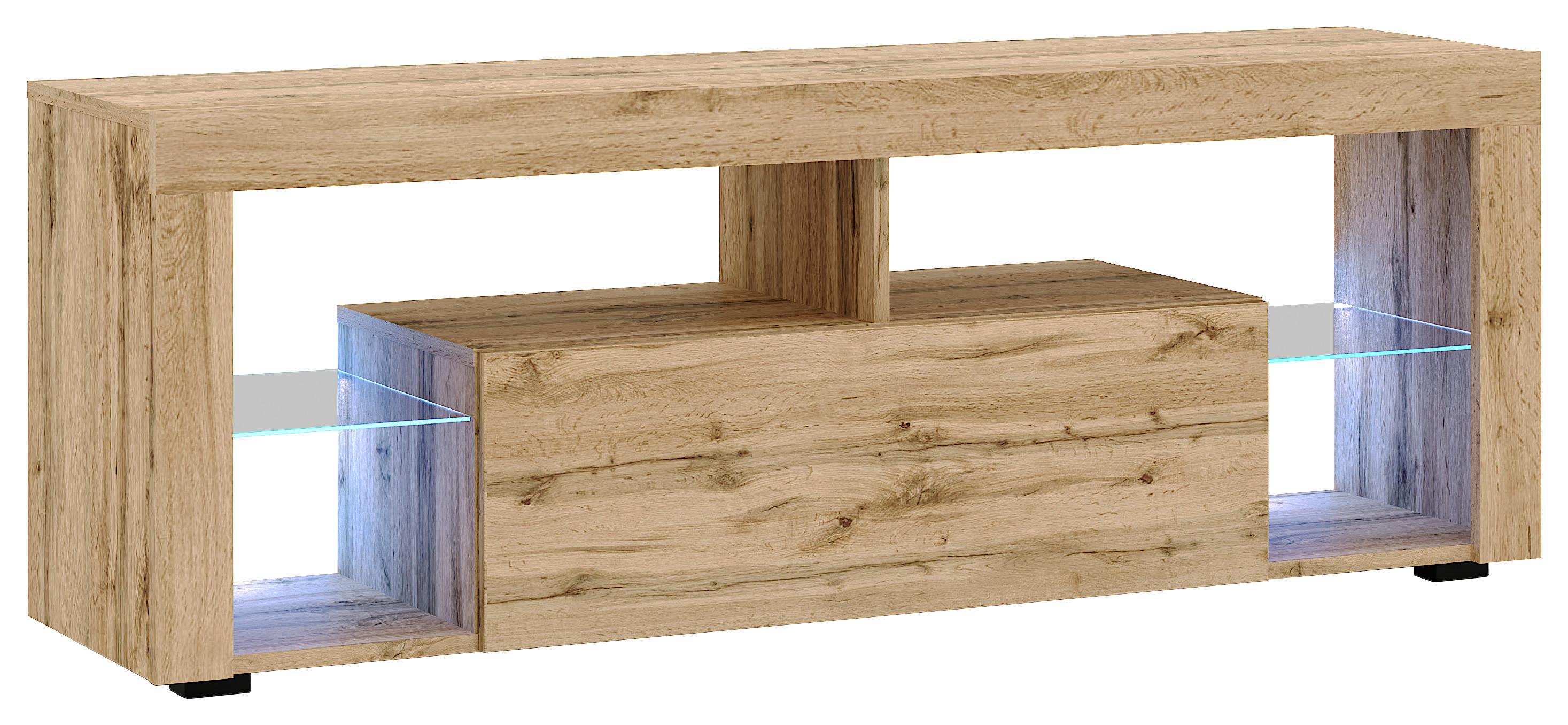 Lowboard Everest 140 Led - Eiche Wotan/Schwarz, Design, Glas/Holzwerkstoff (140/50,5/35cm) - Livetastic