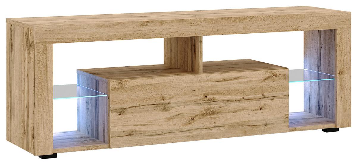 Lowboard Everest 140 Led - Eiche Wotan/Schwarz, Design, Glas/Holzwerkstoff (140/50,5/35cm) - Livetastic