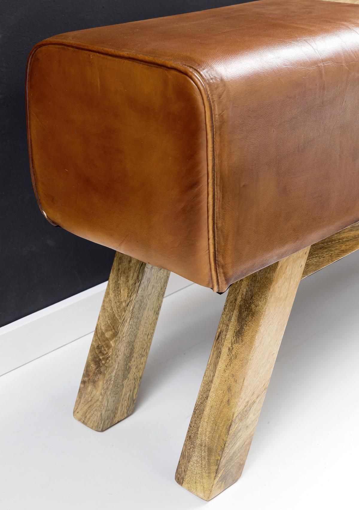 Garderobenbank B: 120 Cm Gepolstert Leder/mangoholz - Braun, Natur, Leder (120/53/29cm) - MID.YOU