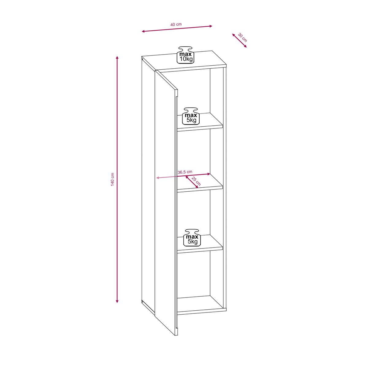 Vitrine Wandschrank Vivien 08 - Eiche Wotan, Design, Holzwerkstoff (40/140/30cm) - Livetastic