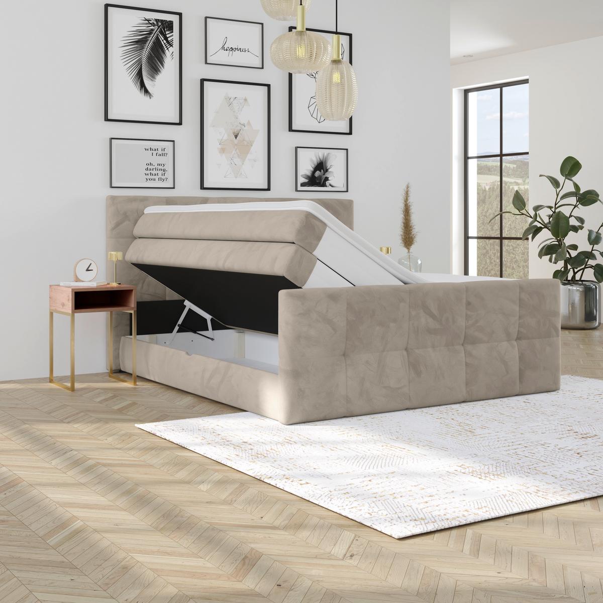 Boxspringbett mit Topper und Bettkasten 160x200 cm Medino - Taupe, KONVENTIONELL, Holz/Holzwerkstoff (160/200cm) - Luca Bessoni