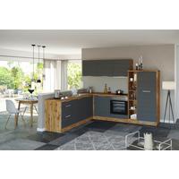 Eckküche Florenz mit Geräten 240x270 cm Grau/Eichefarben - Eiche Wotan/Grau, Design, Holzwerkstoff (240/270cm) - Held