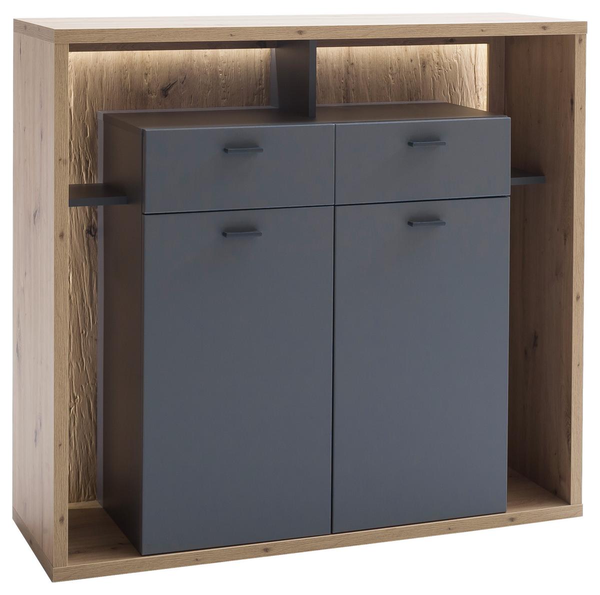 Highboard B: 115 Cm Lizzano Grau/eichefarben - Eichefarben/Grau, Design, Holzwerkstoff (115/108/40cm) - MID.YOU
