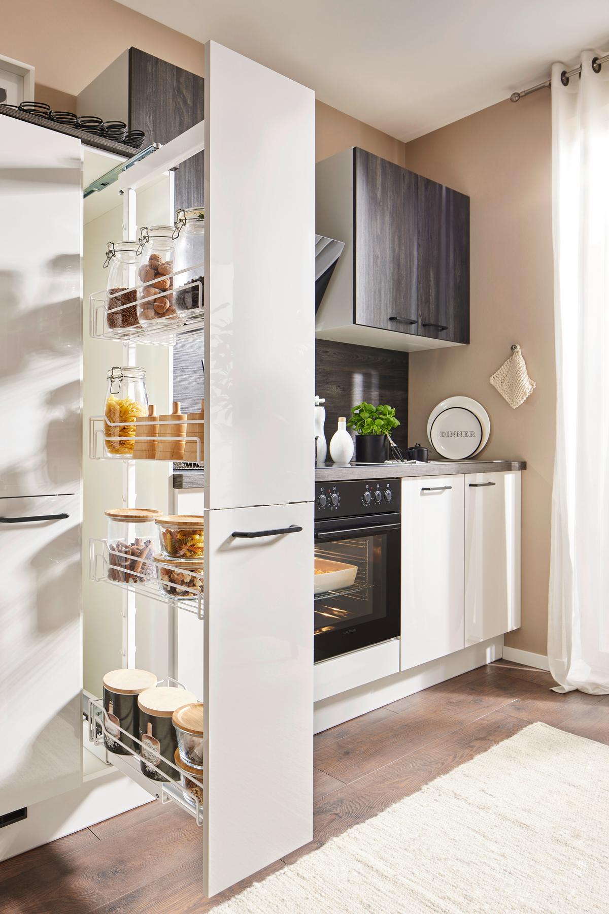 Küchenblock Pn215/Pn100 - Eiche dunkel/Hellgrau, Basics, Holzwerkstoff (290cm) - Pino