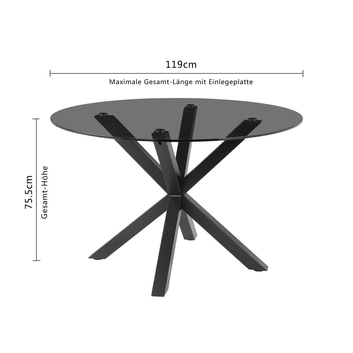 Esstisch Nara Grau/Schwarz D: 119 cm - Schwarz/Grau, MODERN, Glas/Metall (119/119/75,5cm) - P & B