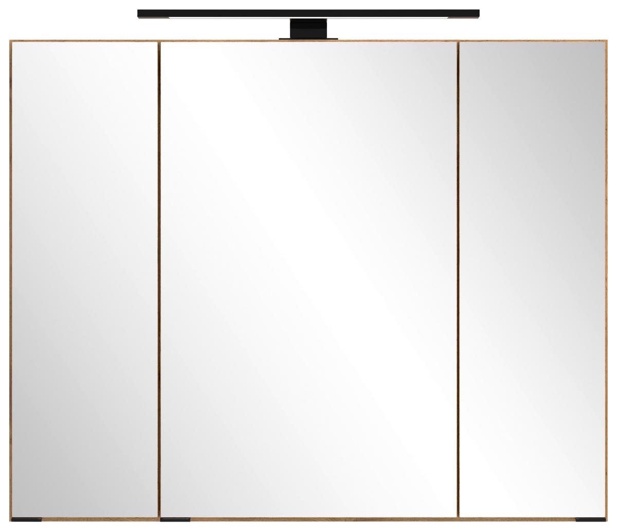 Spiegelschrank Chester mit Led Beleuchtung 3-Türig +steckdose - Eiche Wotan, MODERN, Glas/Holzwerkstoff (80/67,5/20cm) - Held