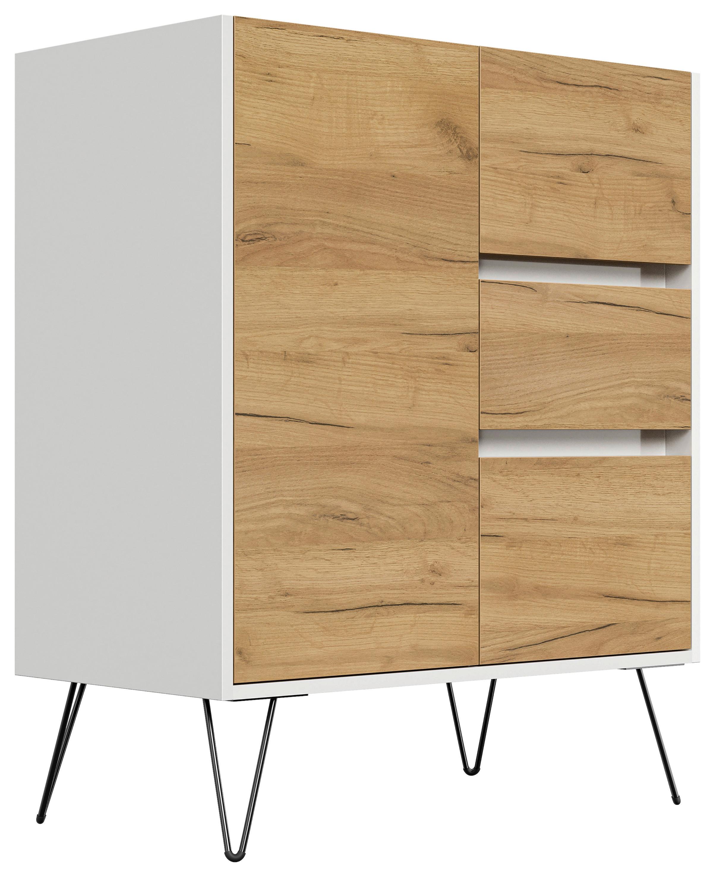 Sideboard Posseik Industrial Weiß/eichef. B: 76 Cm - Eichefarben/Weiß Hochglanz, Design, Holzwerkstoff (76/93,6/42cm) - P & B