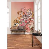 Fototapete Flamingos And Lillys - Gelb/Rosa, Trend, Textil (200/280cm)