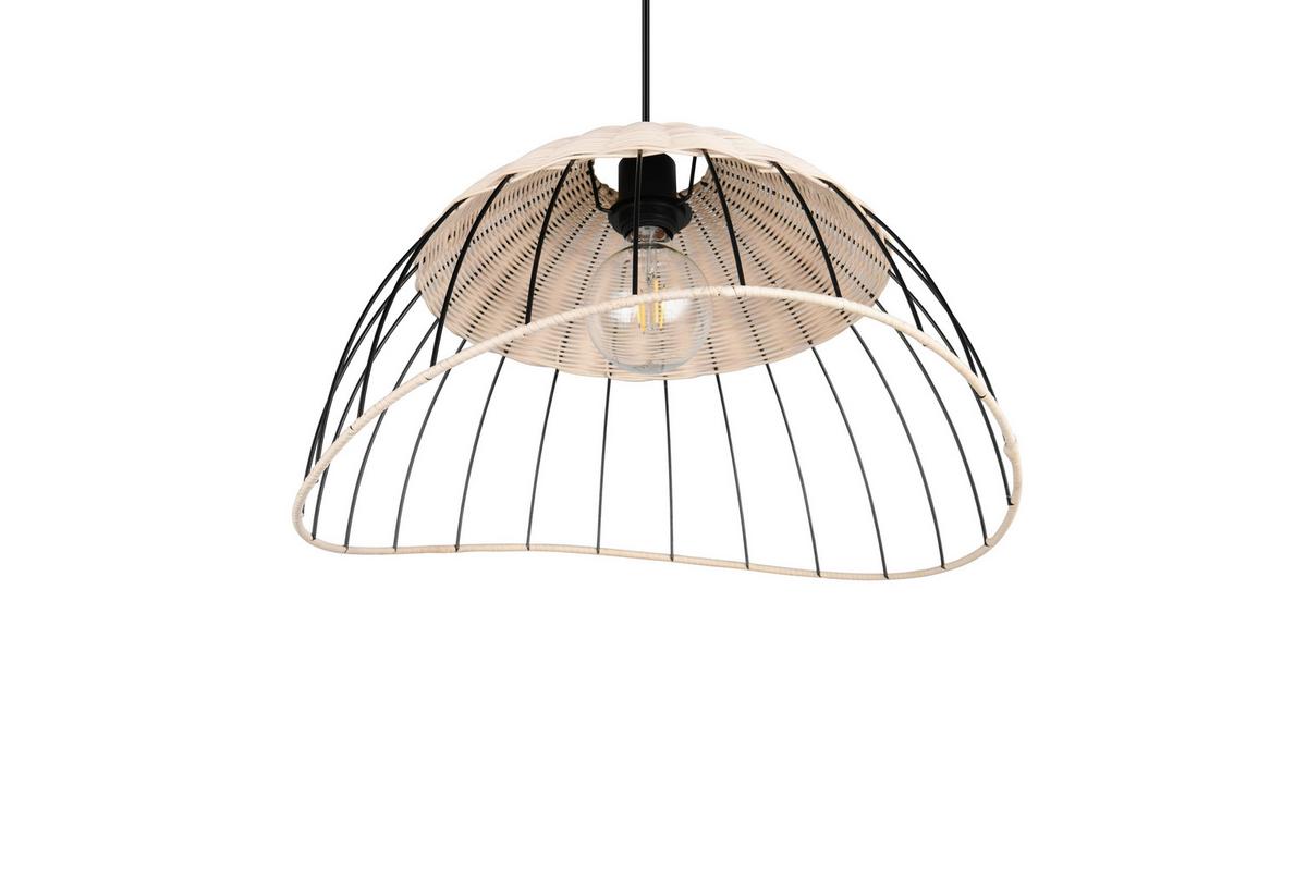 Hängeleuchte Sandrine Naturfarben Schwarz D: 48 cm - Schwarz/Naturfarben, Design, Holz/Metall (48/150cm)