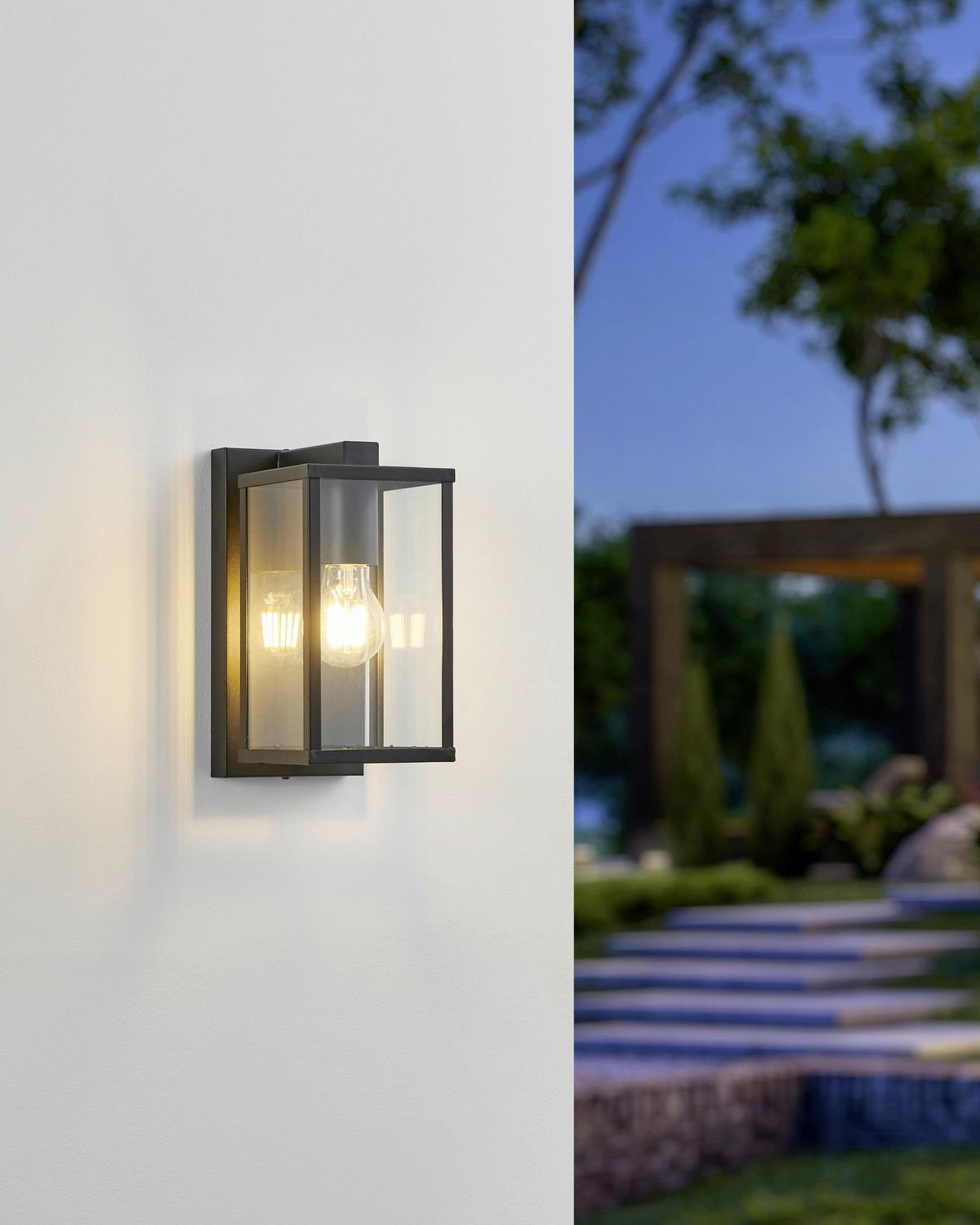 Außenleuchte Budrone 40 Watt Stahl/klarglas, Wandmonatge - Klar/Schwarz, KONVENTIONELL, Glas/Metall (16,5/12/27cm) - Eglo