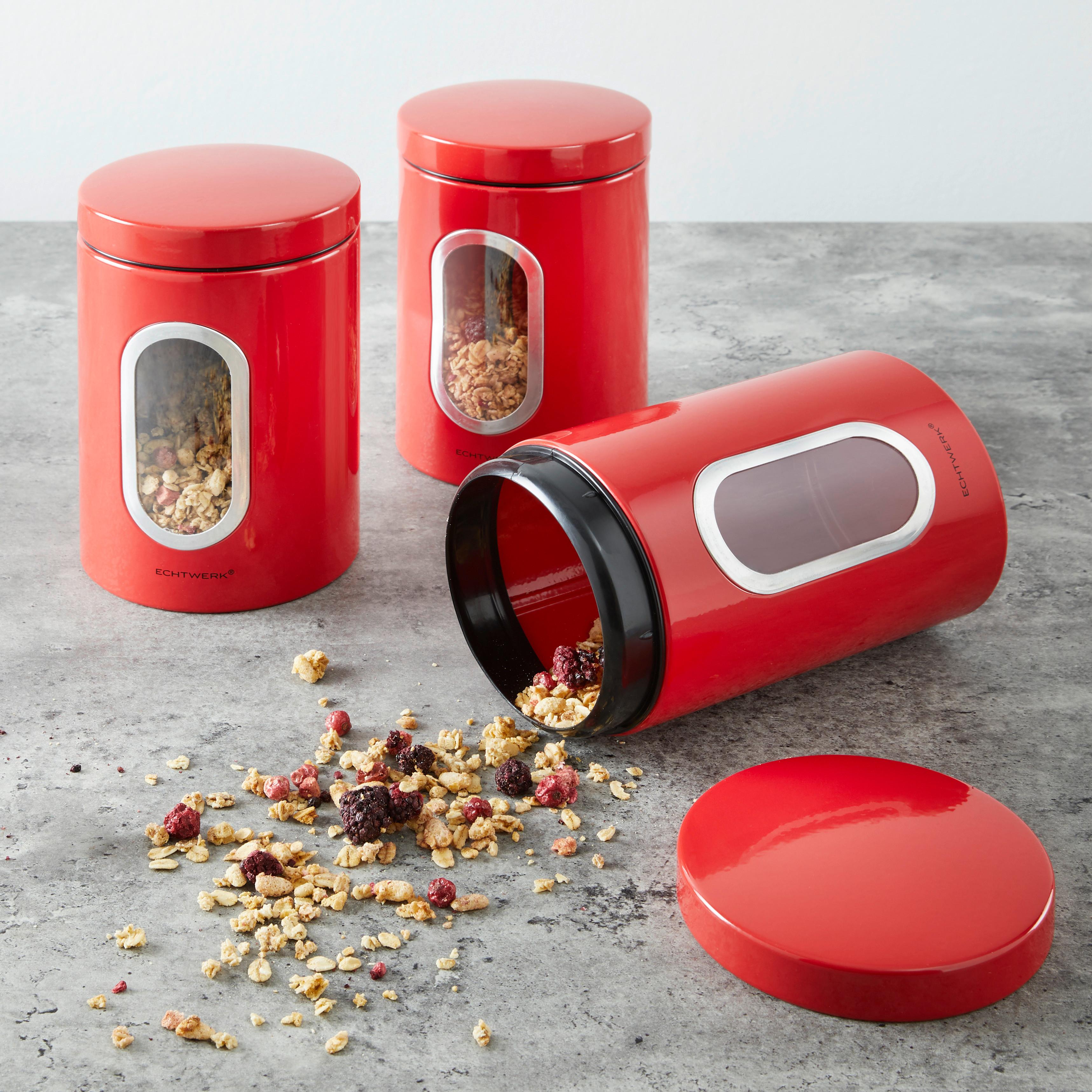 Vorratsdosen 3er-Set Versch. Größen, Luftdichter Verschluss - Rot, MODERN, Metall (11/17,5cm) - Echtwerk