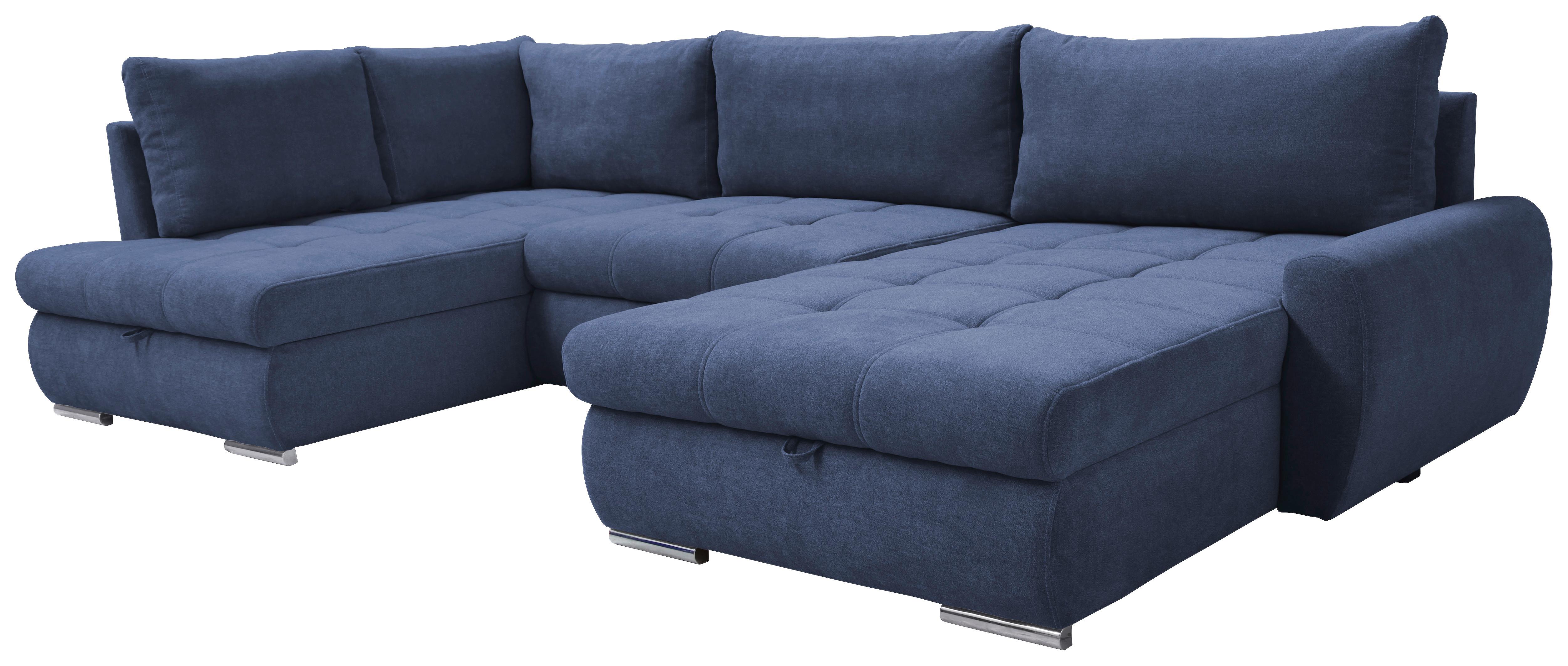 Ecksofa Canion - Chromfarben/Dunkelblau, Design, Textil (173/322/174cm) - Livetastic