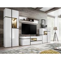 Obývací stěna CROSS, vysoce lesklá bílá - bílá/barvy jilmu, Moderní, kompozitní dřevo/plast (330/195/50cm) - Premium Living