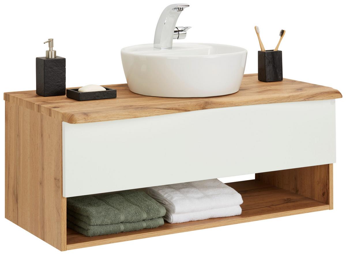 Umyvadlová skříňka SÖLDEN -EXKLUSIV- - bílá/dub wotan, Lifestyle, kompozitní dřevo/keramika (10/55/47cm) - Premium Living