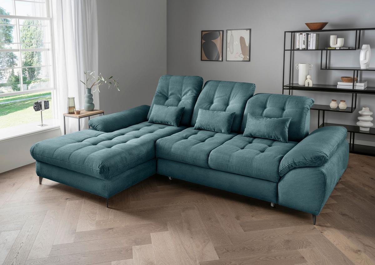 Eckschlafsofa Delphino, Petrol S: 189x273 cm - Petrol/Schwarz, MODERN, Textil (189/273cm) - Livetastic