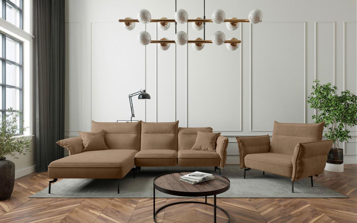 Sitzgarnitur Jakarta - Hellbraun/Edelstahlfarben, Design, Textil (185/265cm) - Livetastic