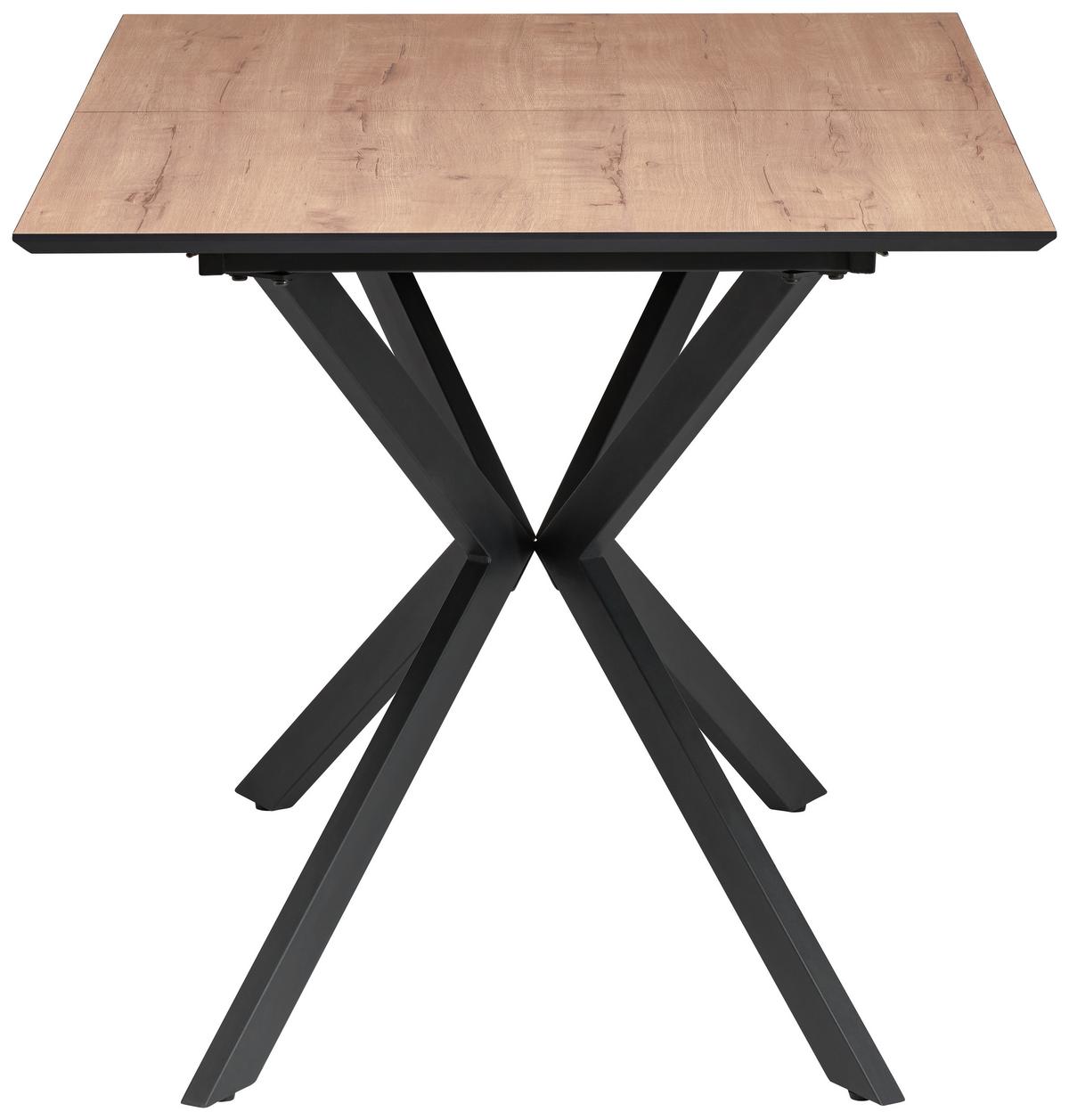 Ausziehtisch Lennox 120 Az Mdf Eiche Dekor, B: 120-160 cm - Eichefarben/Schwarz, KONVENTIONELL, Holzwerkstoff/Metall (120-160/76/80cm) - MID.YOU