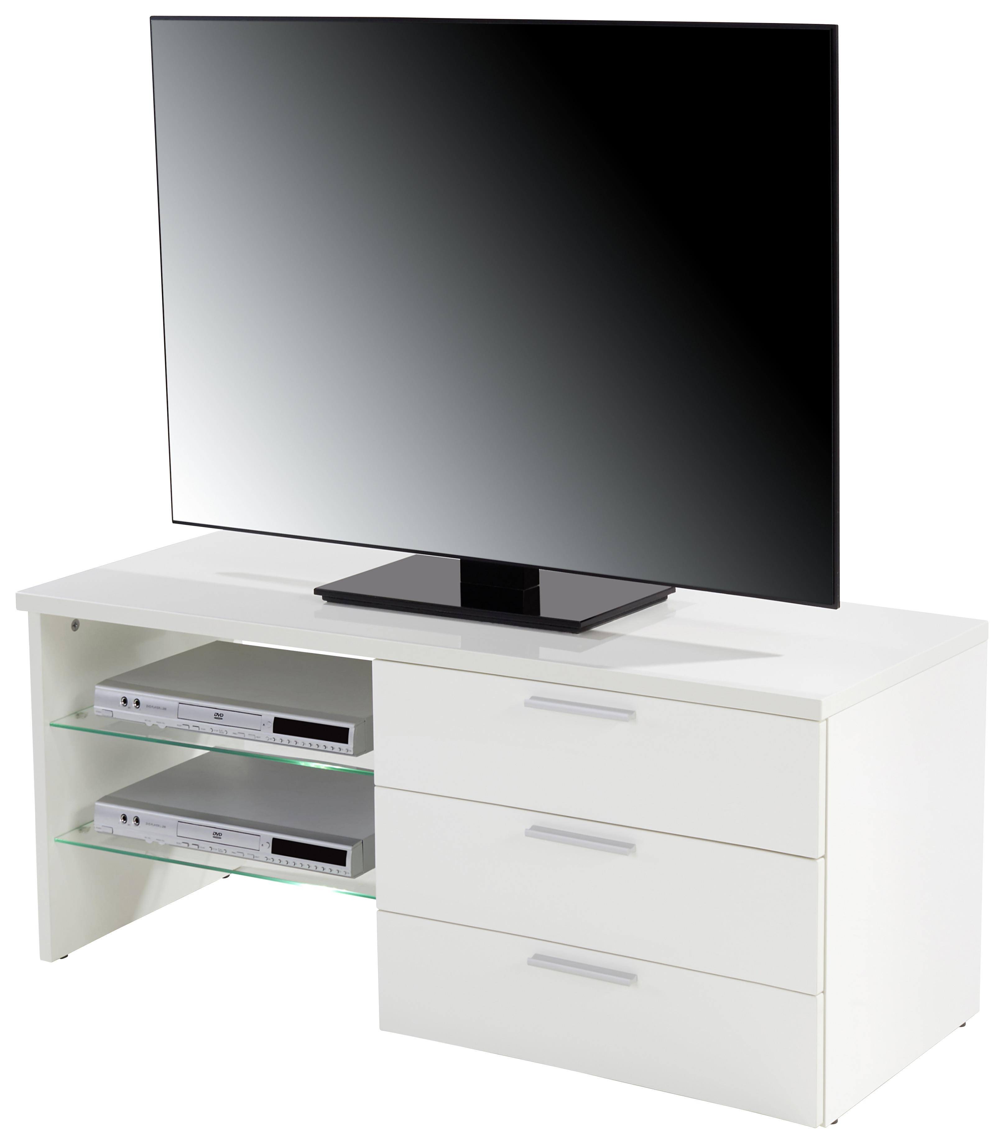 TV STOLÍK MERLIN II NEW - biela/chrómová, Modern, kompozitné drevo/plast (118,4/47/39,5cm)