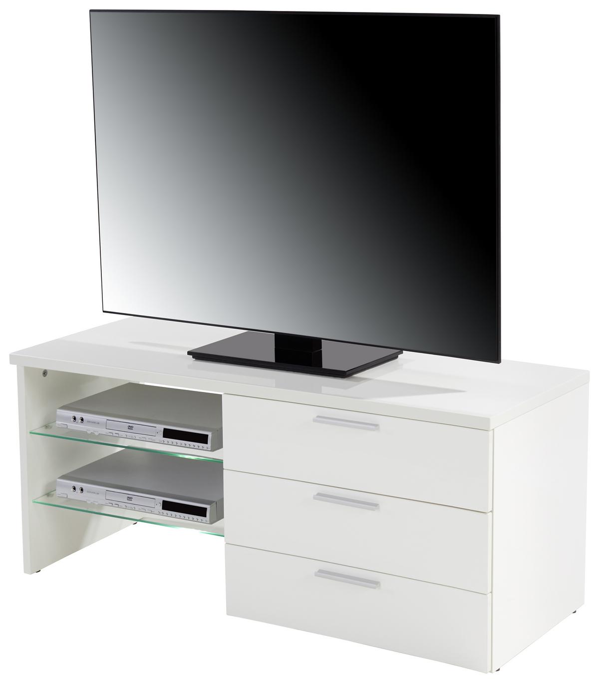 TV STOLÍK MERLIN II NEW - biela/chrómová, Modern, kompozitné drevo/plast (118,4/47/39,5cm)
