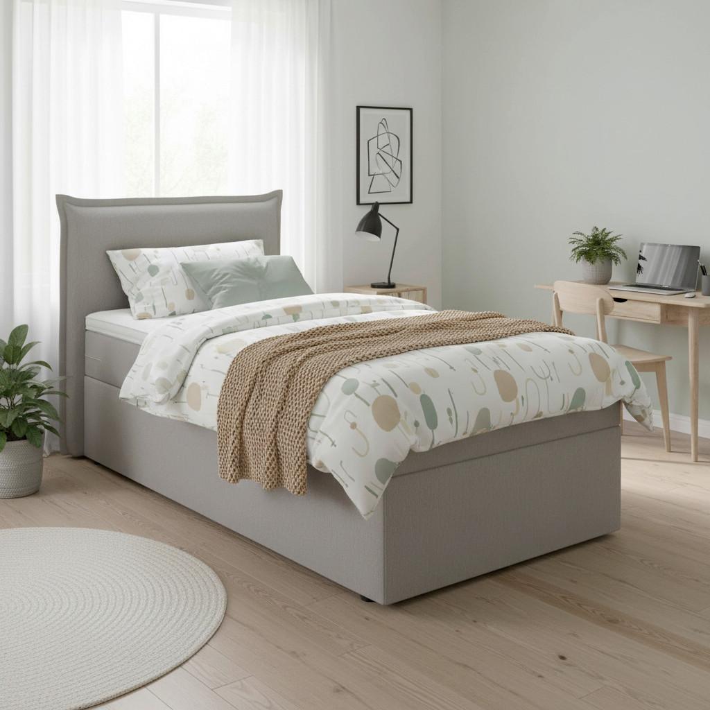 Boxspringová postel POLO 90x200, šEDá - šedá/černá, Moderní, dřevo/textil (90/200cm) - Bessagi Home