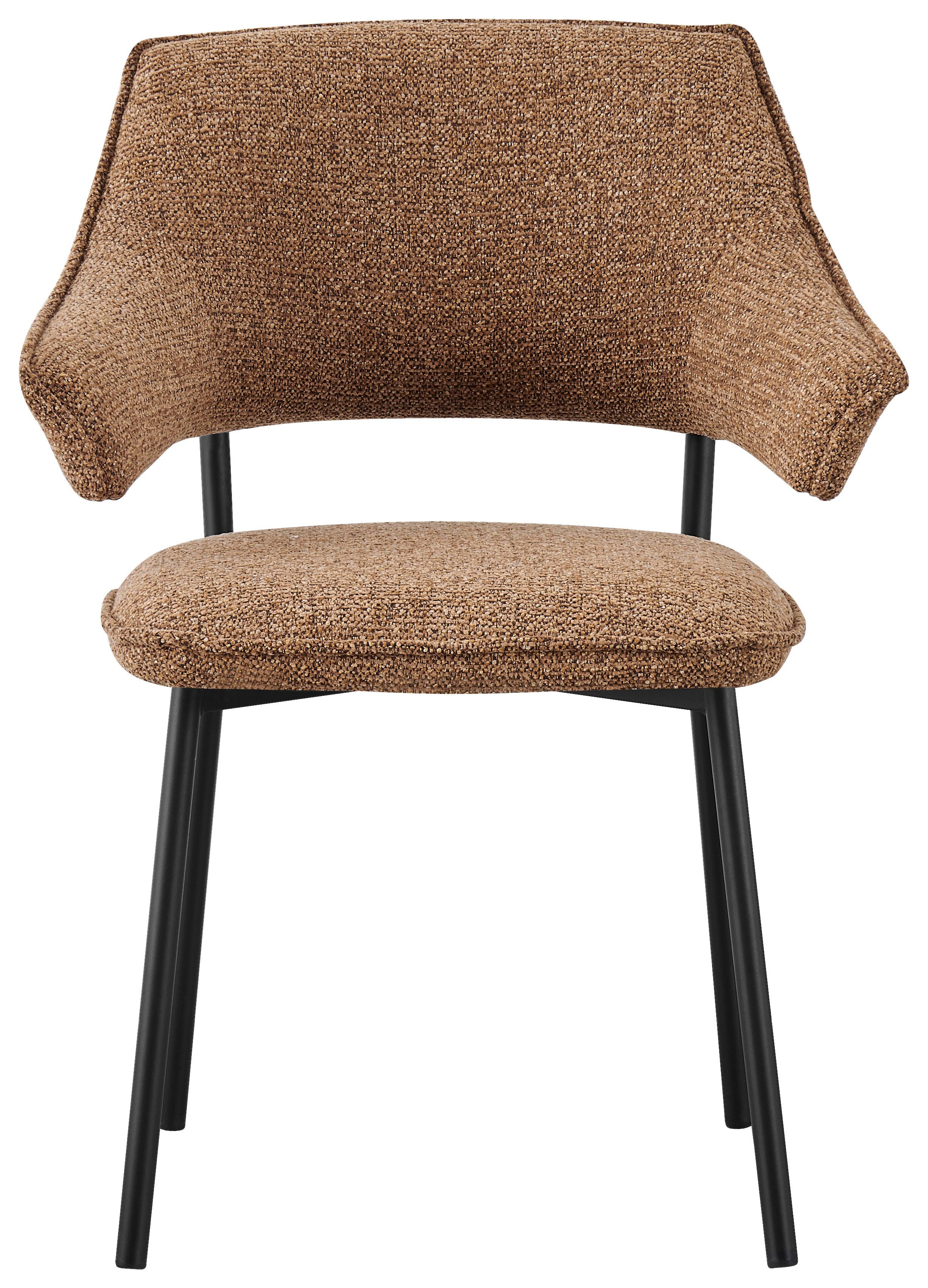 Armlehnstuhl Lina Webstoff Braun 2-er Set - Schwarz/Braun, MODERN, Textil/Metall (62/84/62cm) - MID.YOU