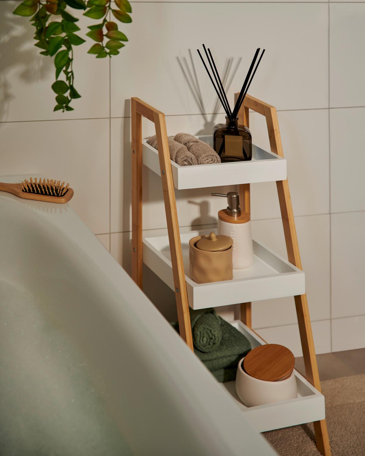 Regál STEP - bílá/přírodní barvy, Moderní, kompozitní dřevo/přírodní materiály (30/75/34,5cm) - Mömax